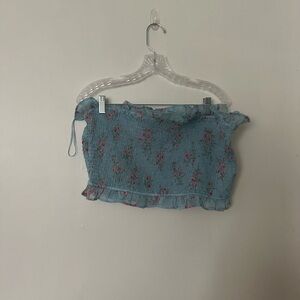 Nasty Gal Blue Floral Ruffle Top